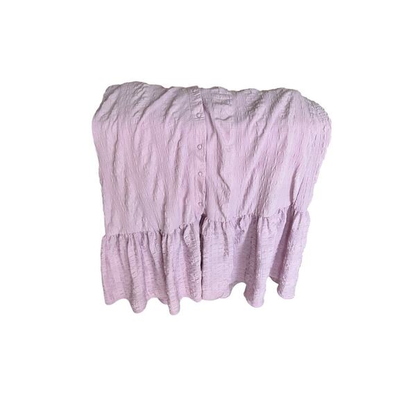 Lulus Sunny Love Purple Seersucker Puff Sleeve Button Closure Midi Dress Sz L - Picture 2 of 11